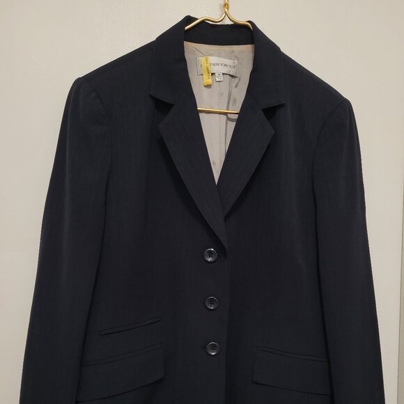 Jones New York Blazer Linen Plus sz 16 Long Sleeve Dark Blue Buttons Polyester - Picture 1 of 11